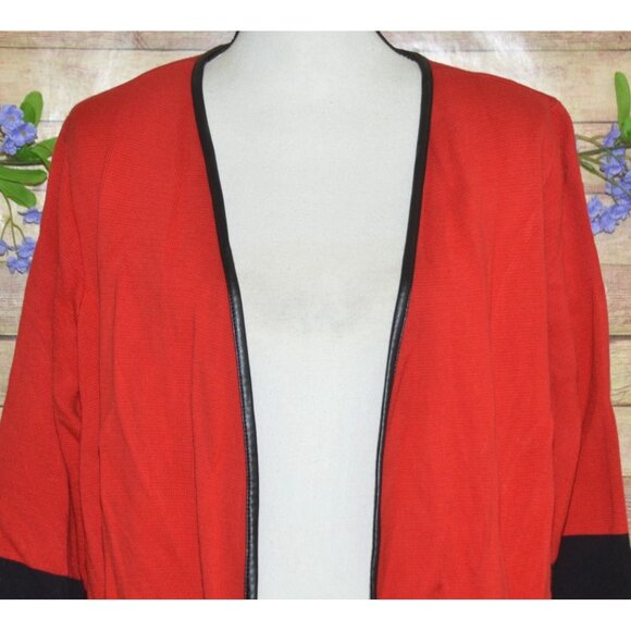 Charter Club Ladies Red Black Open Long Line Cardigan Sweater Size 0X Pockets - Picture 2 of 10